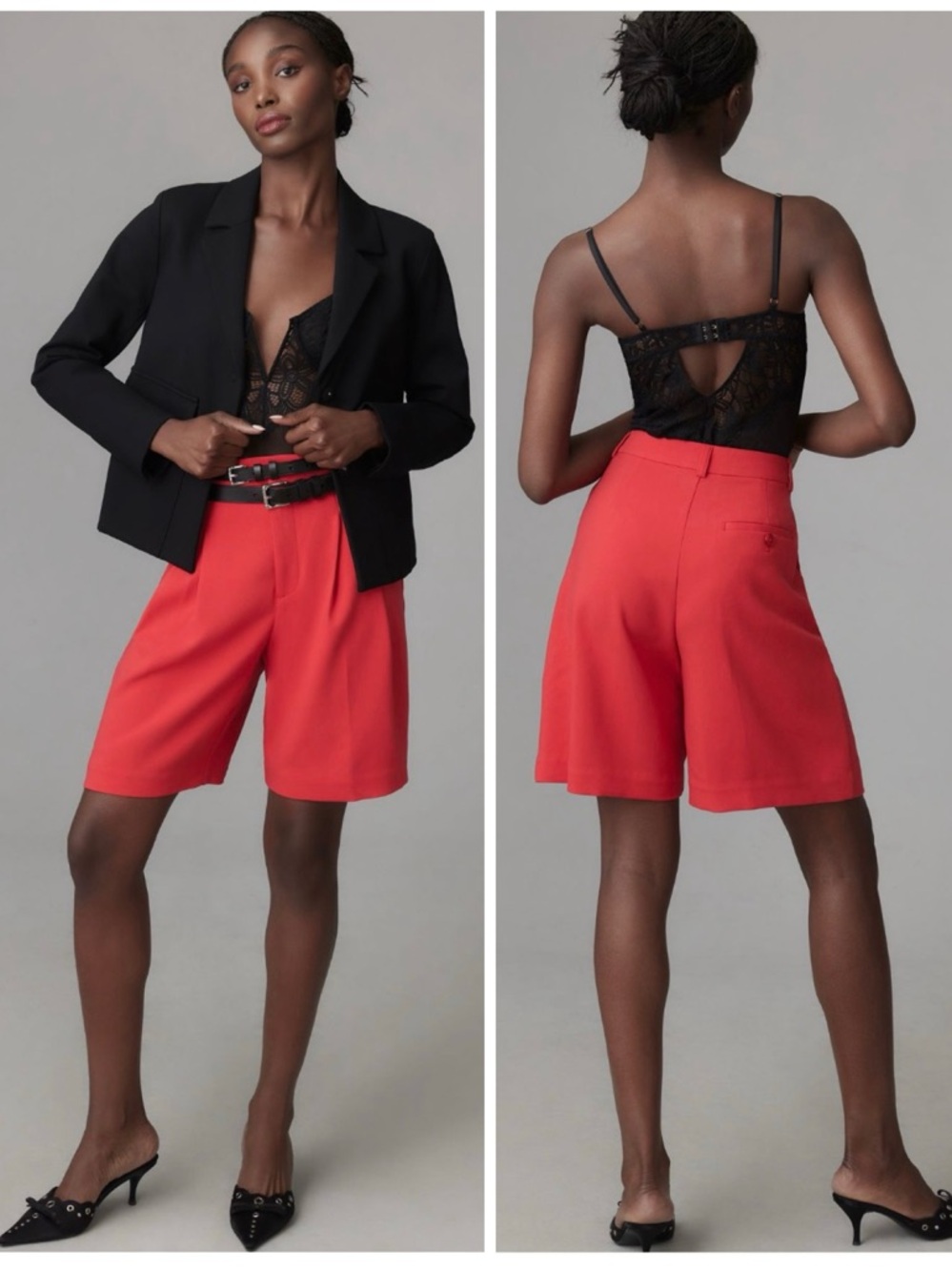 Anthropologie Avery Pleated Trouser Long Shorts Raspberry Red Maeve Size 8 NWT